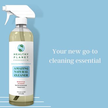Spray bottle of Healthy Planet's natural cleaner, a must-have eco-friendly product.
