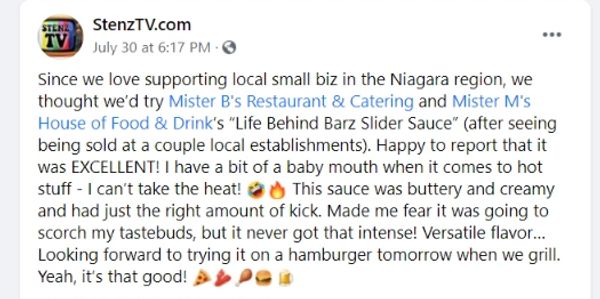 Positive review from a customer trying chicken wing sauce
