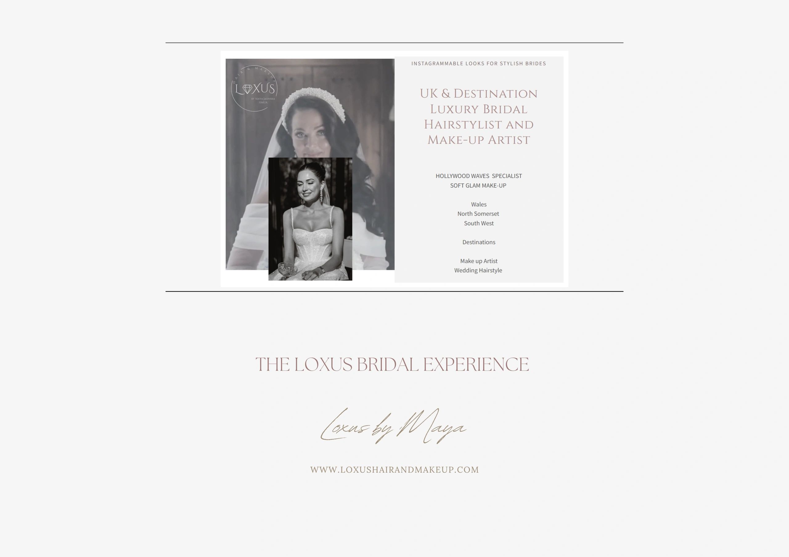 Luxury bridal hairstylist and make-up artist advertisement.