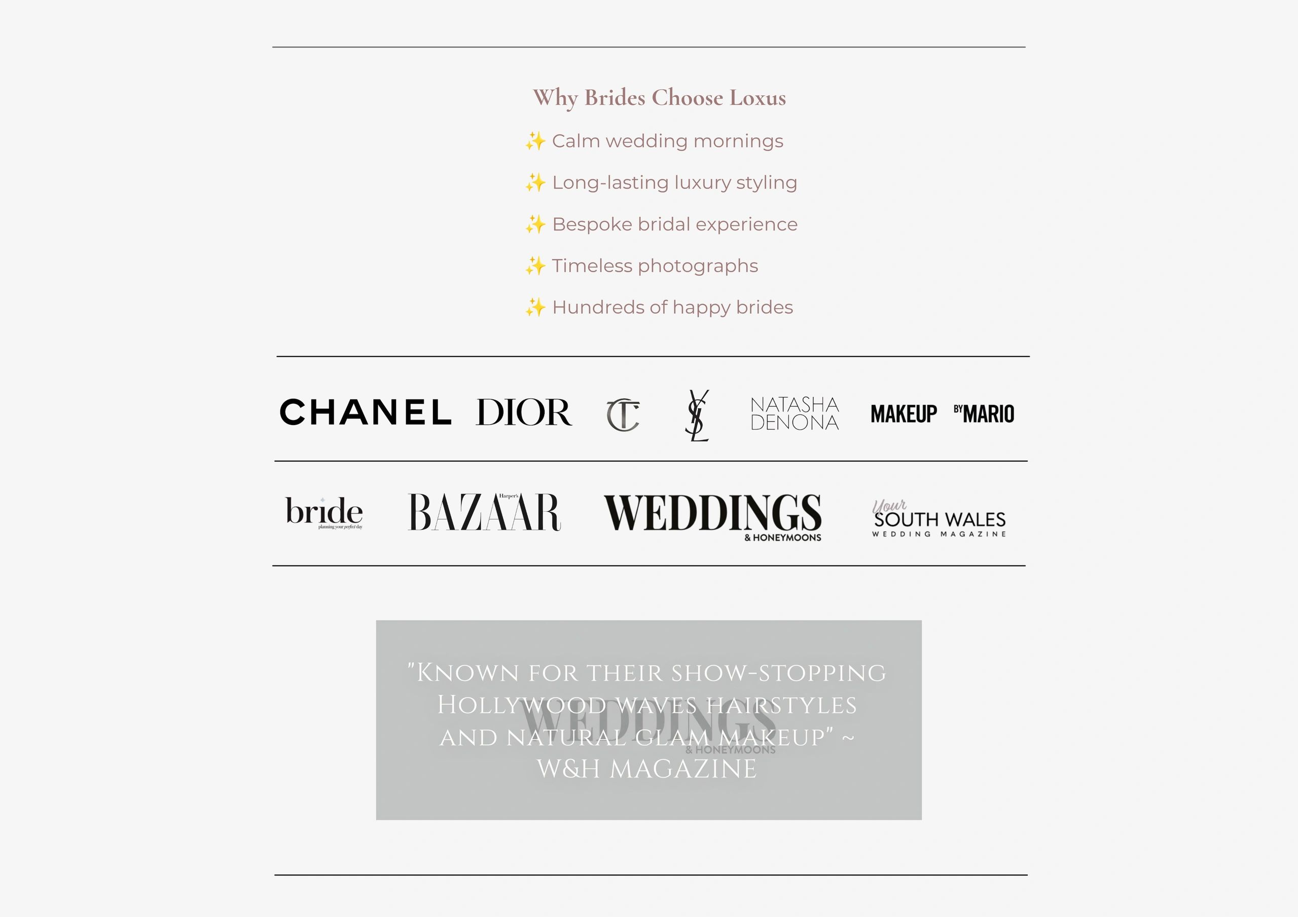 Reasons brides choose Loxus with luxury brand logos and wedding magazine features
