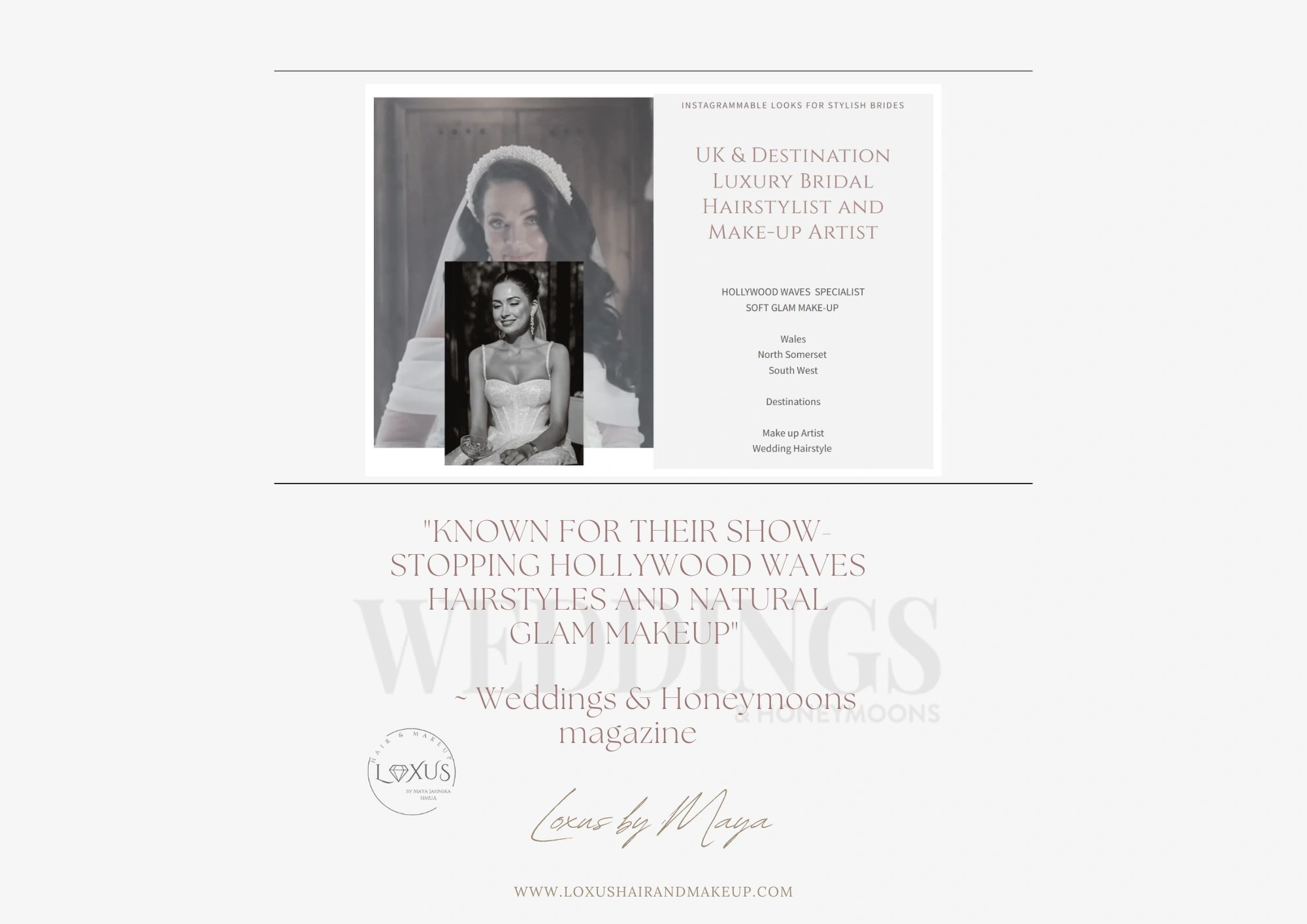 Bridal hairstylist and make-up artist specializing in Hollywood waves and soft glam looks in the UK and destination weddings.