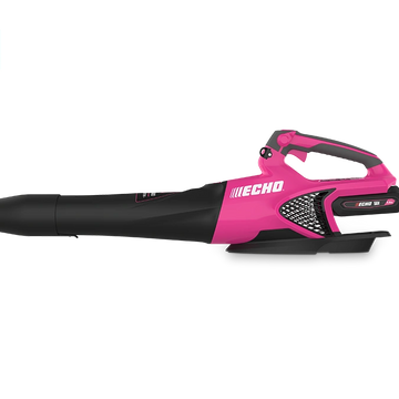 Pink and black Echo 56V cordless leaf blower with ergonomic handle.