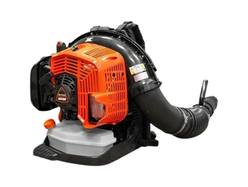 Orange and black Echo X Series backpack leaf blower on white background.