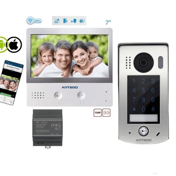 Villa ve apartmanlar için 2C (2 kablolu) şifreli diafon, 7” TFT LCD ekran, Wi-Fi desteği