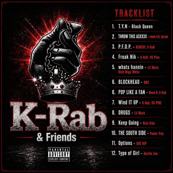 Album cover of K-Rab & Friends with tracklist and parental advisory.