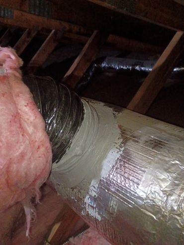 Ductwork sealed with insulation and mastic in an attic space.
Hartville, MO