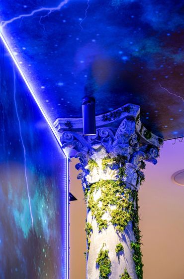 Retail design feature faux columns.