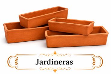 Stacked rectangular terracotta planters.