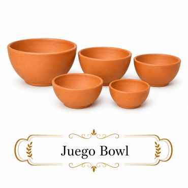 Set of five terracotta bowls of different sizes.