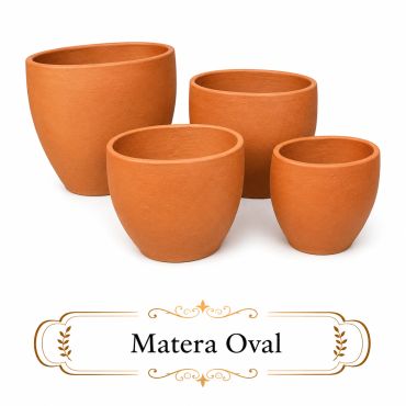 Four terracotta oval pots of various sizes.