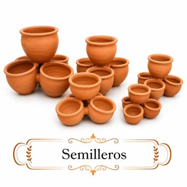 Sets of terracotta seedling pots.