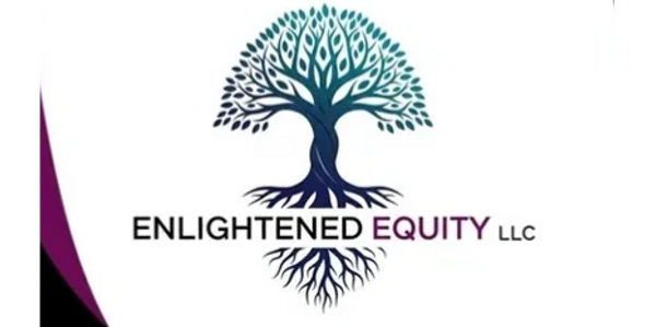 Logo of Enlightened Equity LLC with a stylized tree and roots design.