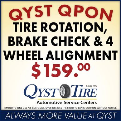 Qyst Tire Rotation Coupon, Brake Check Coupon, 4 Wheel Alignment Coupon, Auto Fix,