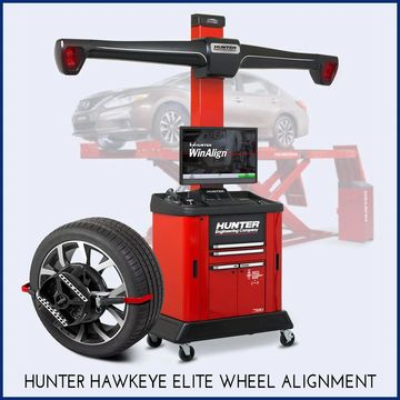 Qyst Tire Auto Service Center use Hunter's HawkEye Elite, the most powerful wheel alignment machine
