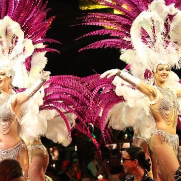 Showgirl costumes Crystal rhinestone feather headdresses pheasant and Ostrich back pieces and shoulder pieces custom costume large production