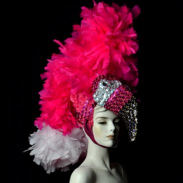 Custom Feather carnival costume Flamingo Bird Headdress and Tail