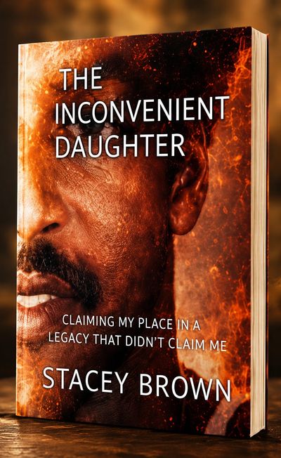Book cover of 'The Inconvenient Daughter' by Stacey Brown with a close-up of a man's face.