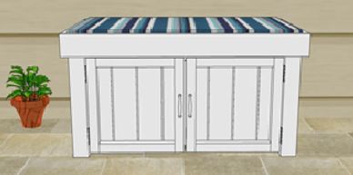 cabinet sheltering cat litterbox outside of catio