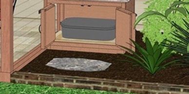 cabinet sheltering cat litterbox inside catio