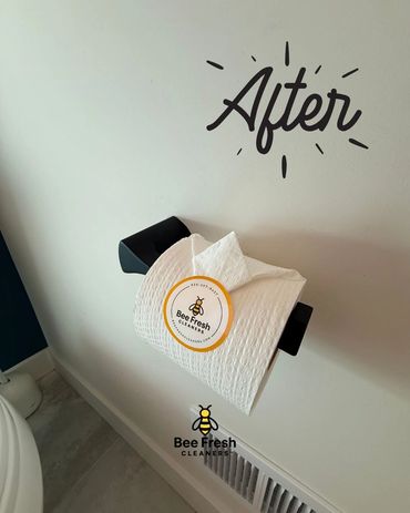 A thank-you sticker sealing the toilet paper roll in a freshly cleaned Bay Area bathroom — Bee Fresh