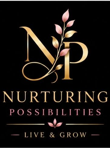Elegant logo with letters N and P and floral design, reading 'Nurturing Possibilities Live & Grow'.