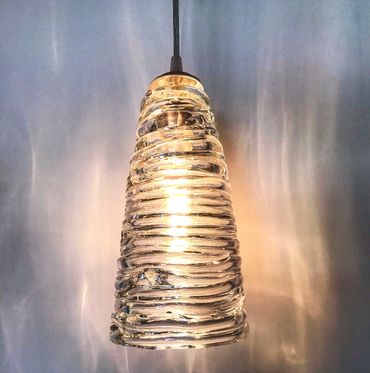 Hand coiled clear glass, custom brass hardware