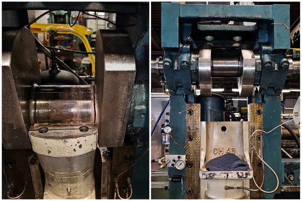 Two views of industrial machinery components.
