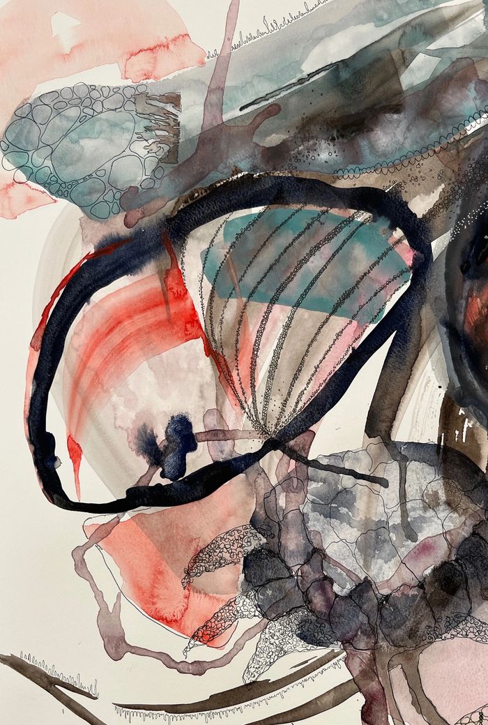 Watercolor. Drawing. Abstract. Butterfly. Floral. Pink. Teal. Whimsical.