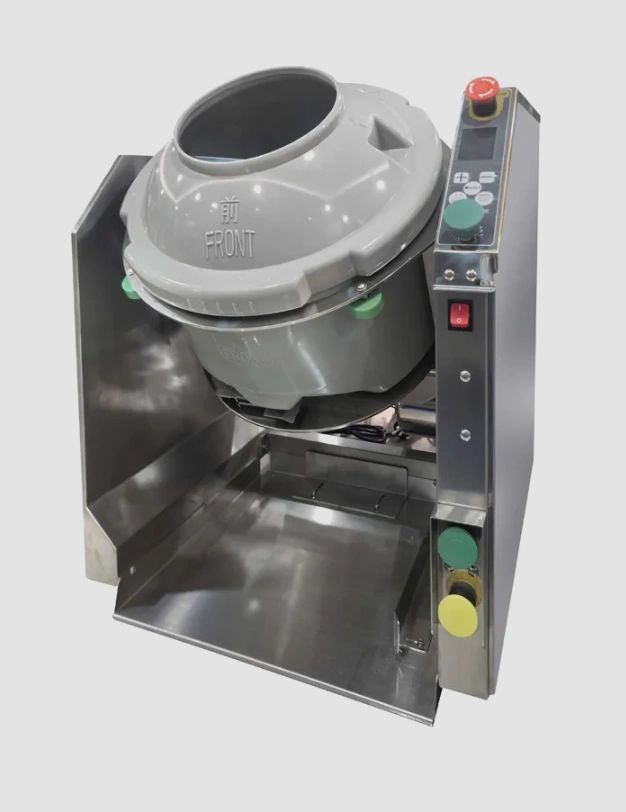 Commercial dough mixer with control panel and stainless steel base.