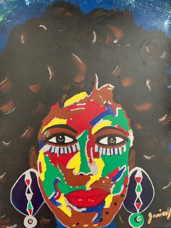 “Afro Latina,” an original colorful portrait painting by Janice King.