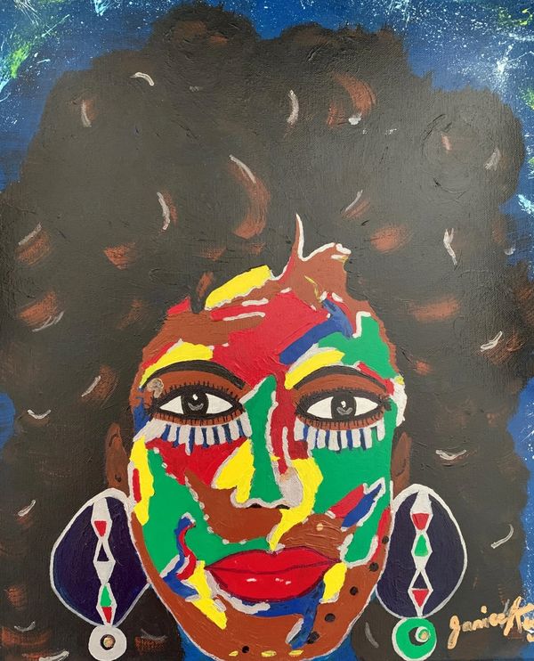 Original painting “Afro-Latina” by Janice King, a vibrant portrait celebrating the diverse cultures,