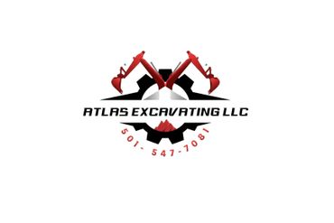 Logo of Atlas Excavating LLC with red excavators and contact number.