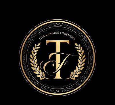 Elegant gold and black logo for Titan Engine Forensics with laurel wreath design.