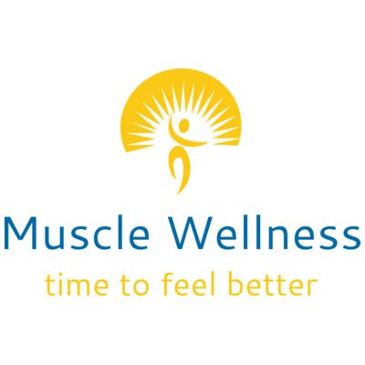 Muscle Wellness logo with a human figure and sun rays.