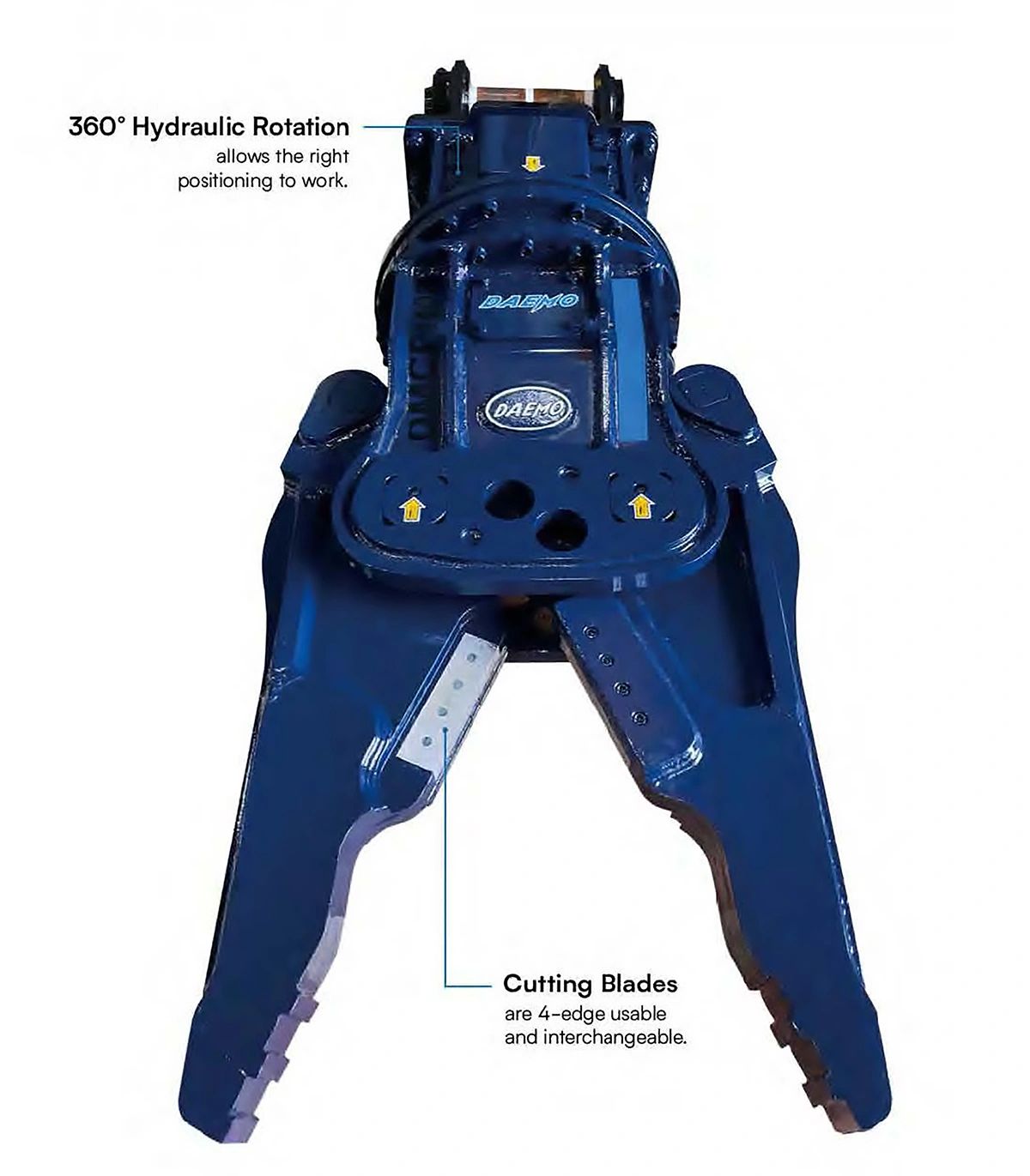 Hydraulic rotating cutting tool with interchangeable blades for precise operation.