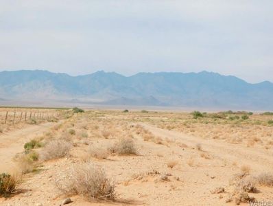 Desert landscape with mountains in the background.