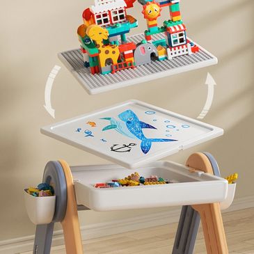 Mesa multi-funcional para pintar, construir con bloques, organizar y guardar, estudiar y crear.
