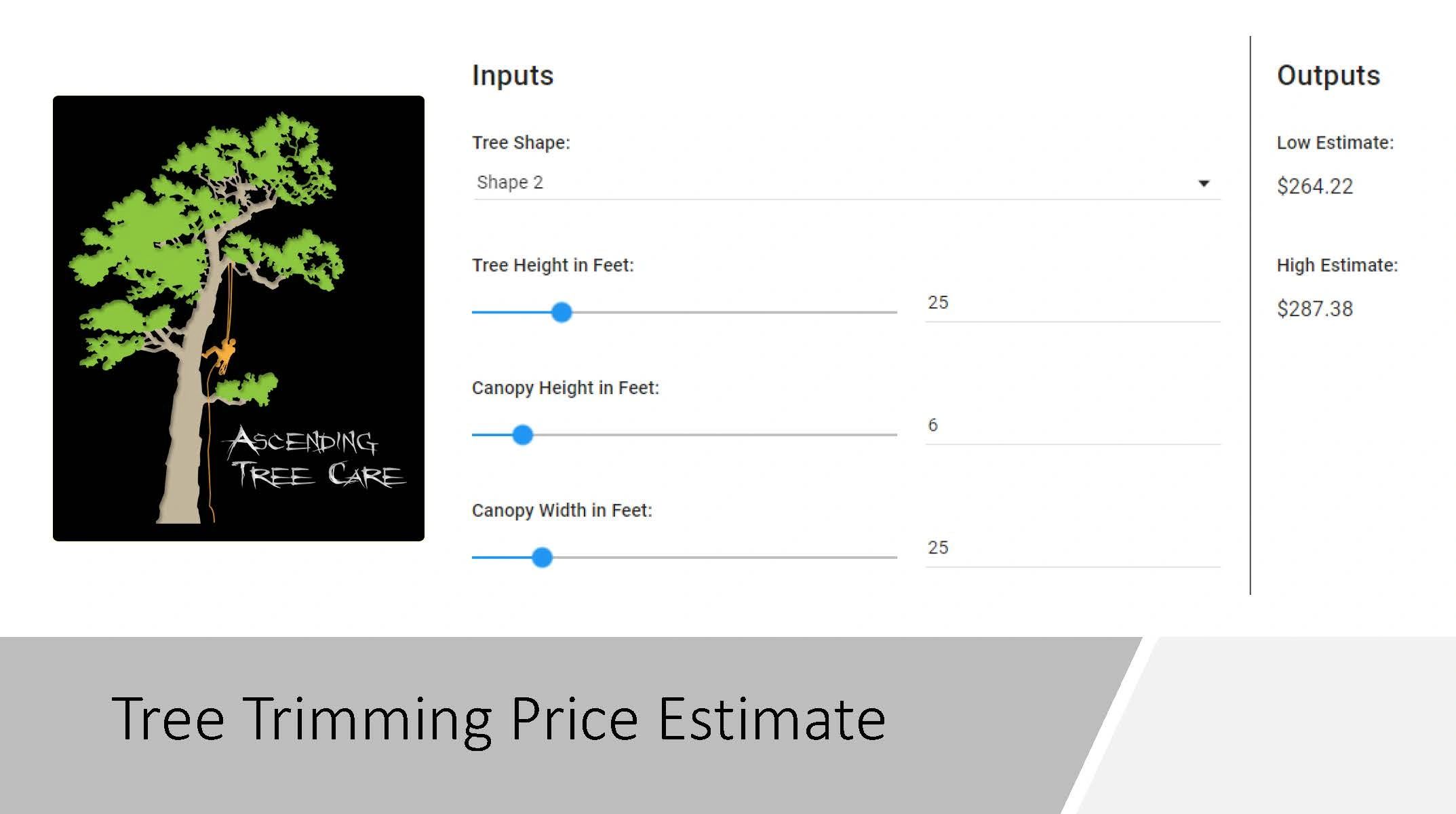 Tree Trimming Services Estimating Tool Image.