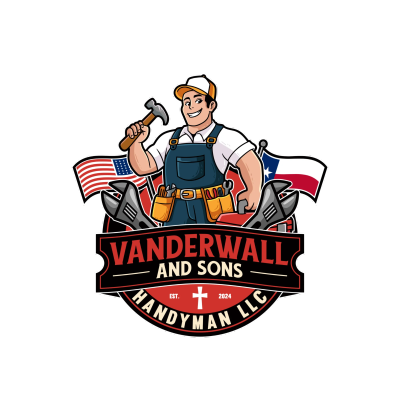 Handyman logo with a worker and tools.
