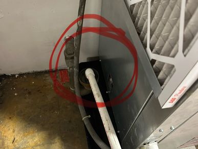 Clogged Condensate Drain Pipe for a Central  Air Conditioner found during a home watch inspection.