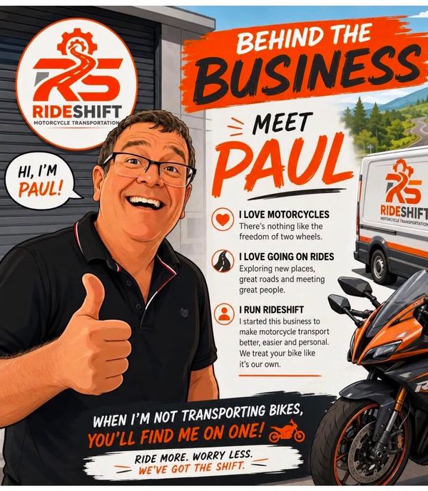 Meet Paul from RideShift, passionate about motorcycles and rides, running a motorcycle transport business.