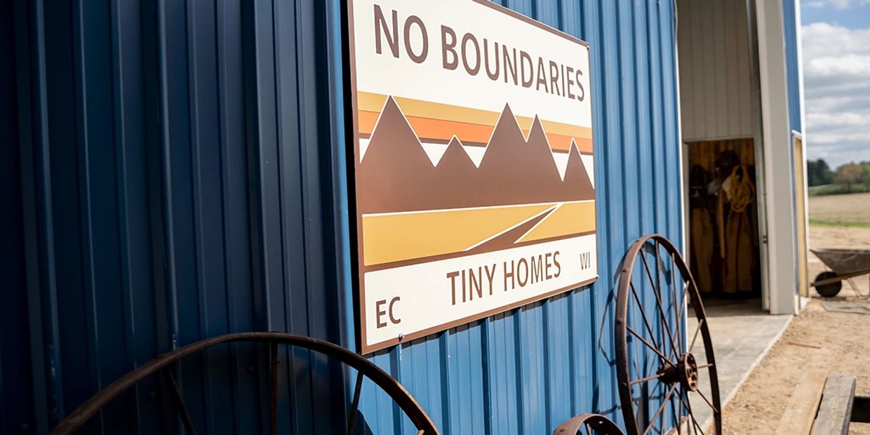 Exterior of No Boundaries Tiny Homes company headquarters in Eau Claire, Wisconsin.
