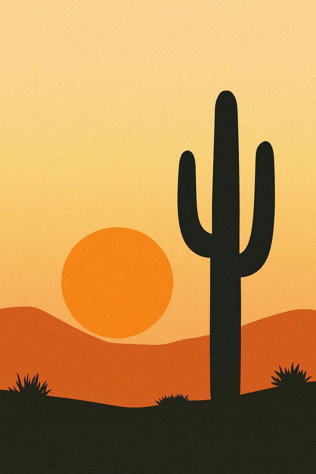 Silhouette of a cactus at sunset in the desert.