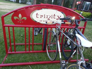 If you have dinner at Trinity, be sure to notice our fabricated bike rake in Sandpoint ID