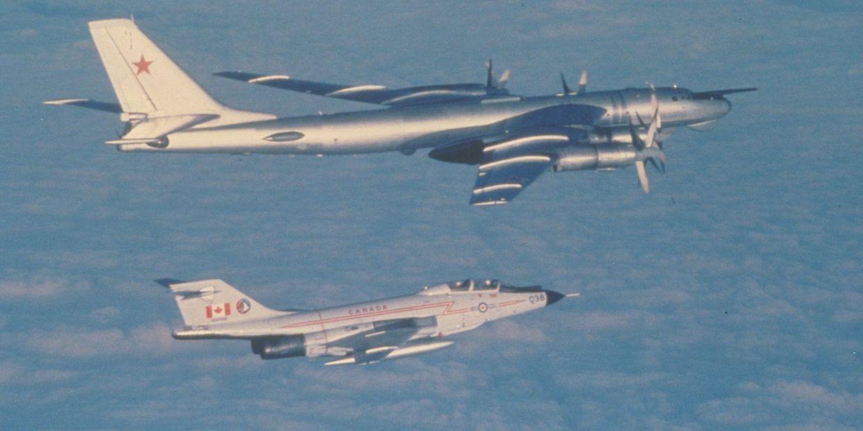 Voodoo of 425 AW( F) Squadron escorting Soviet Bear bomber off the East Coast of Canada