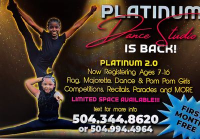 Excited girls promoting Platinum Dance Studio's new session for ages 7-16.