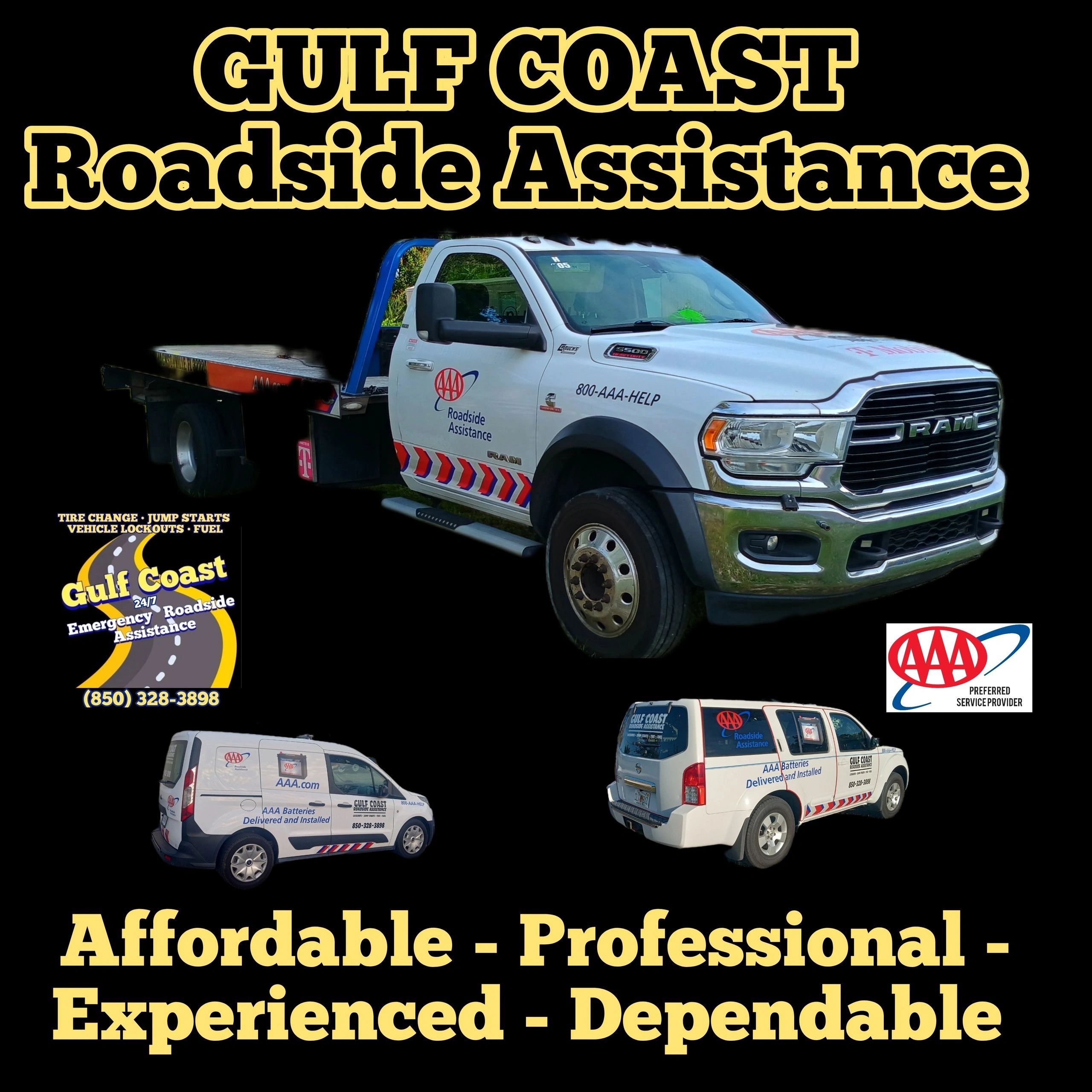 Image of Gulf Coast Roadside Assistance Team and Trucks. Towing Service in Gulf county Florida.