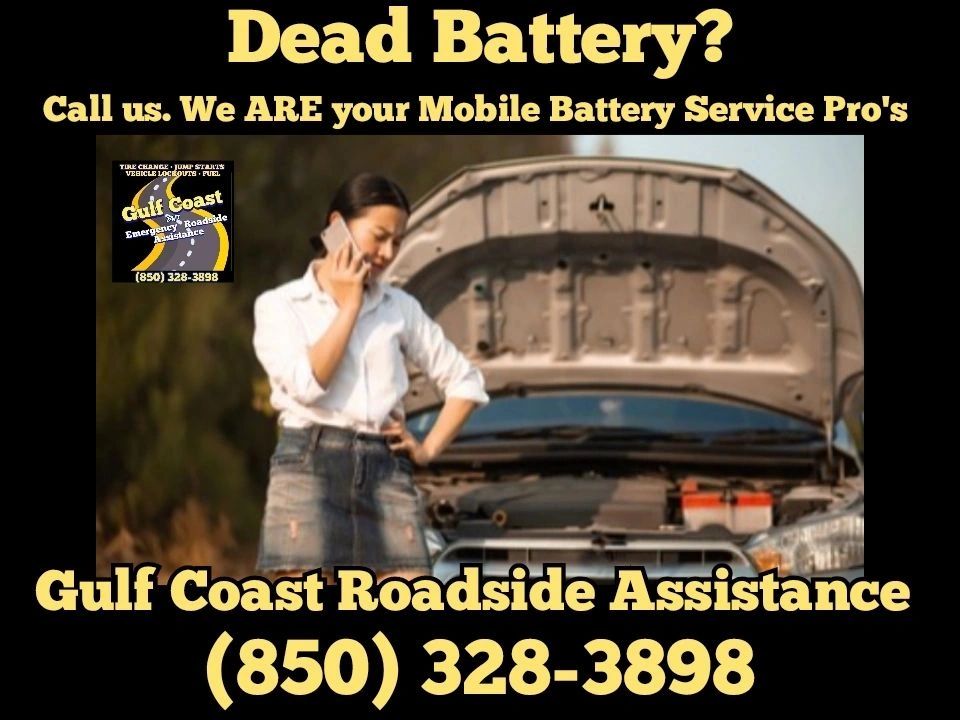 Image of woman with dead Car Battery calling Gulf Coast Roadside Assistance for help in Port St Joe.