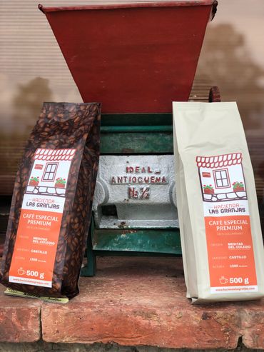 Bolsas de café Hacienda Las Granjas, en grano y molido.