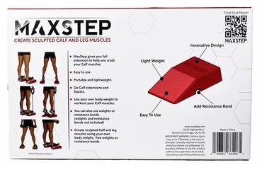 MaxStep tool sculpts calf and leg muscles with easy, portable design and resistance bands.